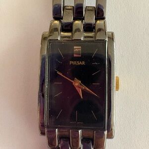 Women’s Vintage Pulsar Smoky Quartz and Gold Rectangular Watch